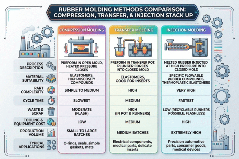 Rubber Molding Methods Comparison: How Compression, Transfer, and Injection Stack Up