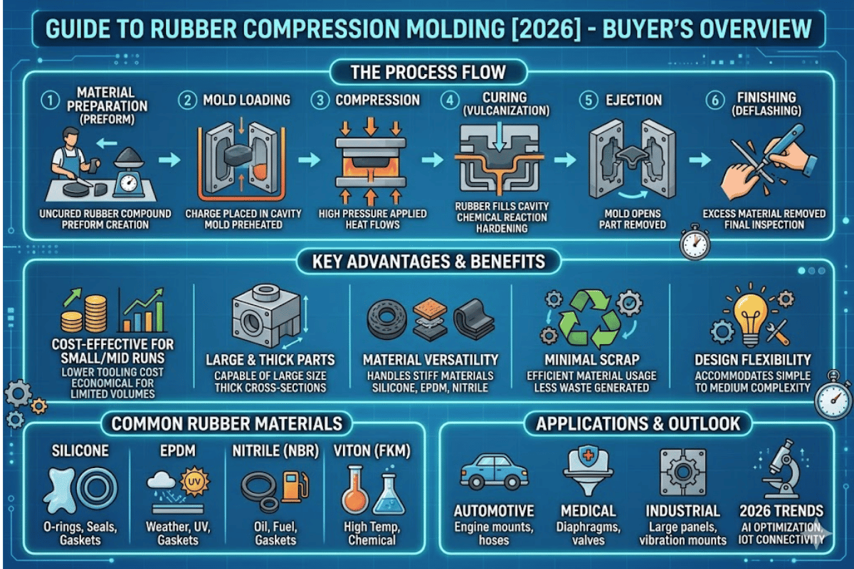 Rubber Compression Molding: Process, Tolerances & Cost (2026)