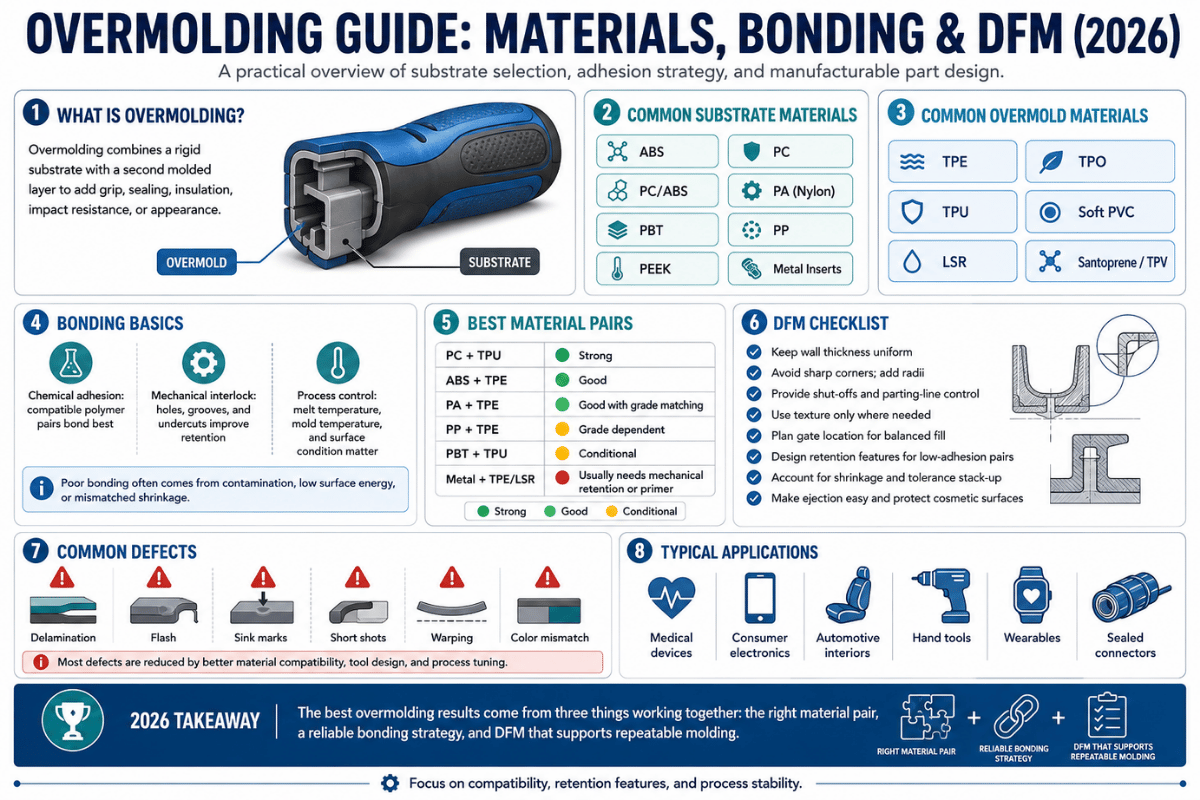 Overmolding Guide: Materials, Bonding & DFM (2026)