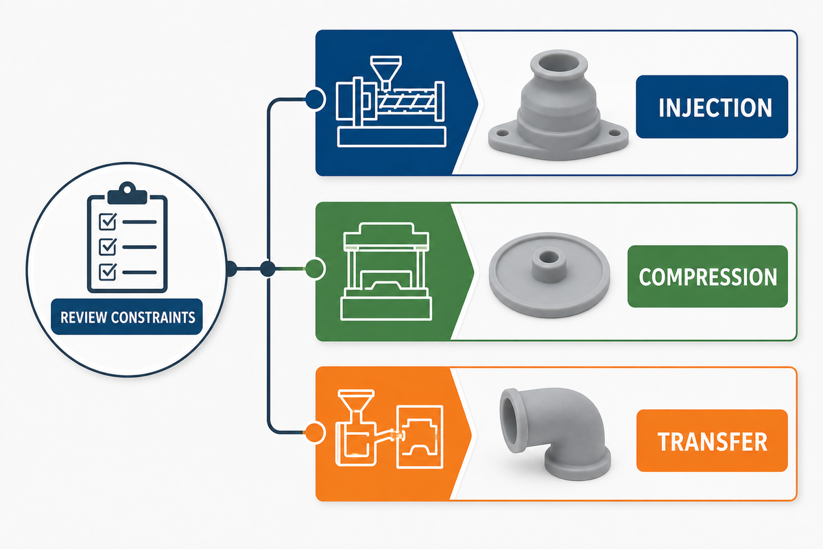 Manufacturing route constraints for custom silicone parts.