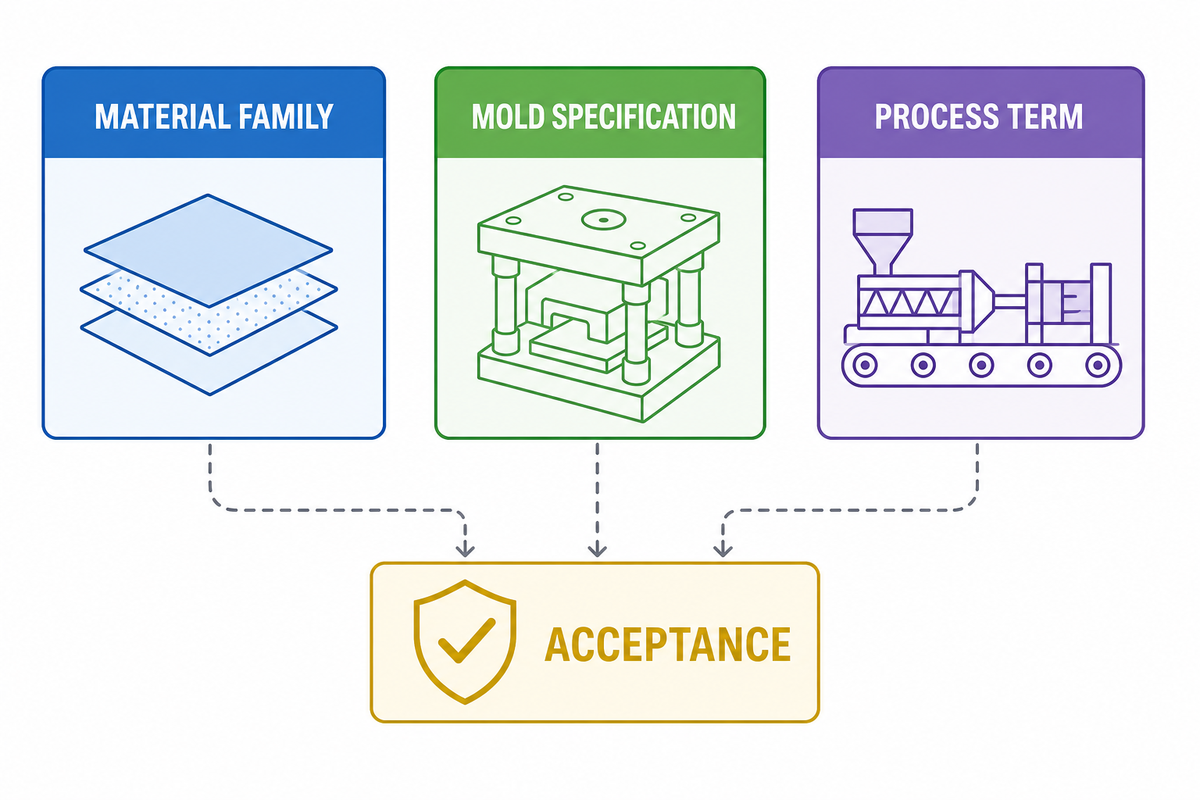 Material and process terminology map for custom silicone parts.