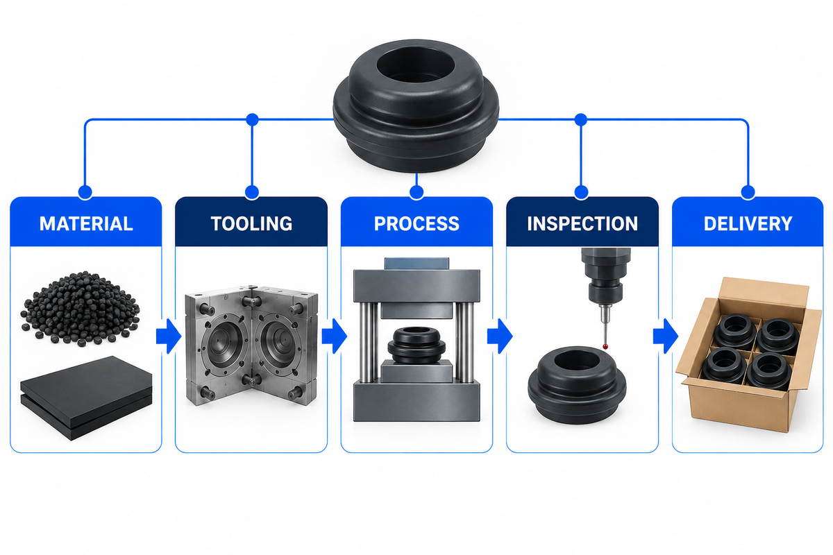 Full-service rubber manufacturer controls connect material, tooling, process, inspection and delivery
