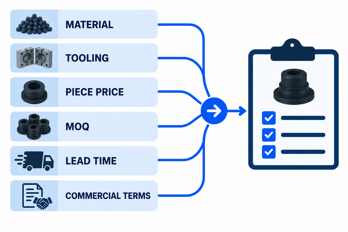 Rubber supplier quote comparison normalizes material, tooling, price, MOQ, lead time and terms