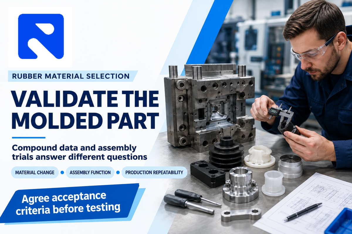 Validate the compound and representative molded part, then confirm production can repeat the approved result