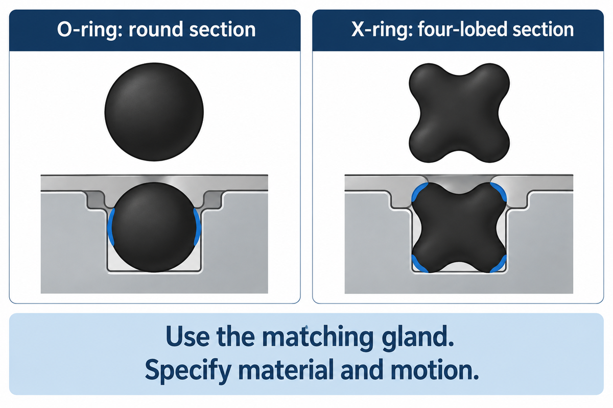 Separates round and four-lobed sections and shows why the gland must match the selected profile.